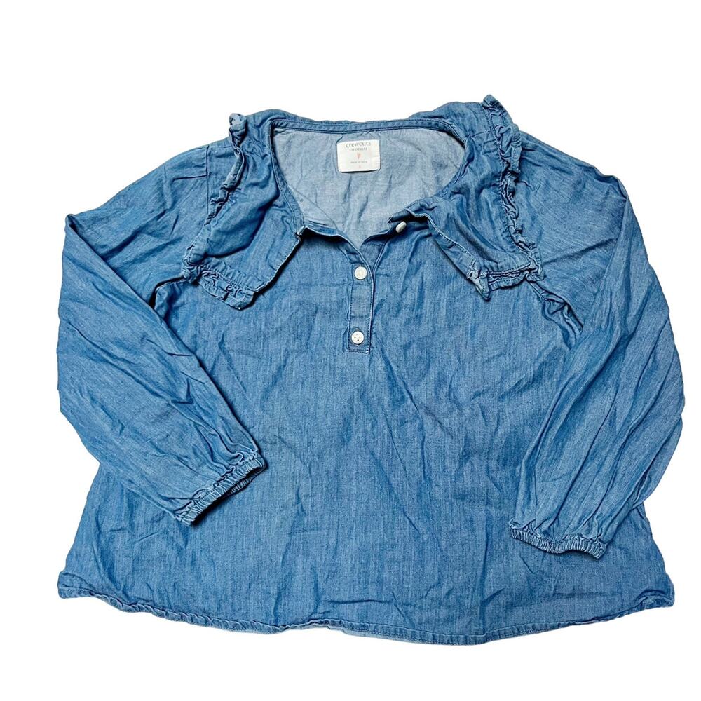 Crewcuts Ruffle Collar Chambray Blouse Size 6/7